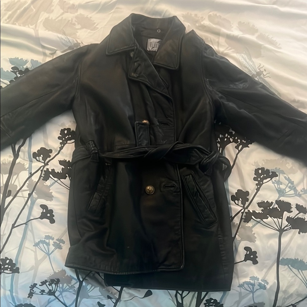 Black Leather Belted Jacket